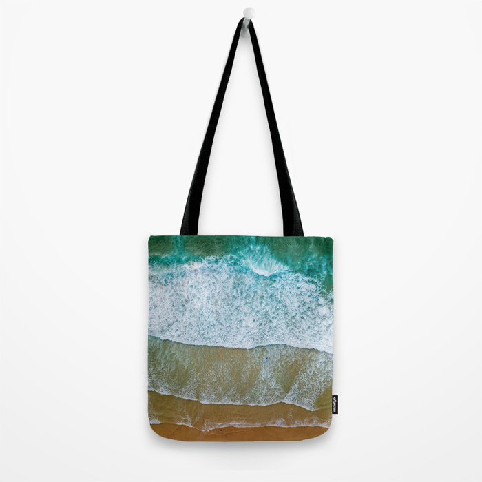 Ocean Waves Crushing On Beach, Drone Photography, Aerial Photo, Ocean And Beach Wall Art Print Decor Tote Bag Gallery Image 2