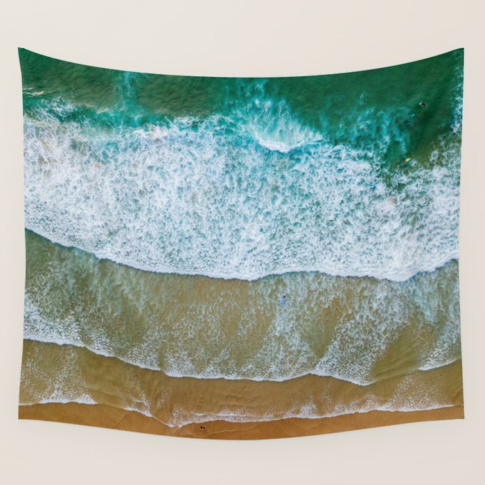 Ocean Waves Crushing On Beach, Drone Photography, Aerial Photo, Ocean And Beach Wall Art Print Decor Wall Tapestry Gallery Image 4