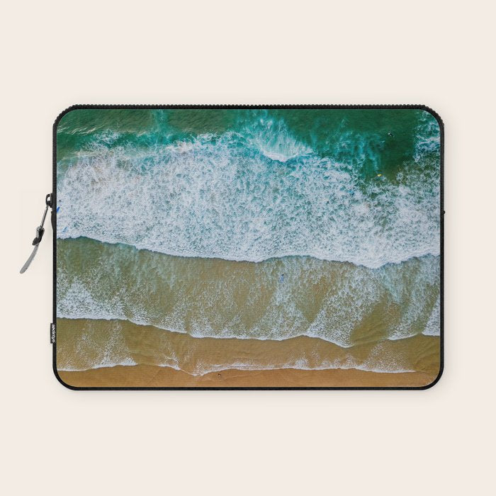 Ocean Waves Crushing On Beach, Drone Photography, Aerial Photo, Ocean And Beach Wall Art Print Decor Laptop Sleeve Gallery Image 1