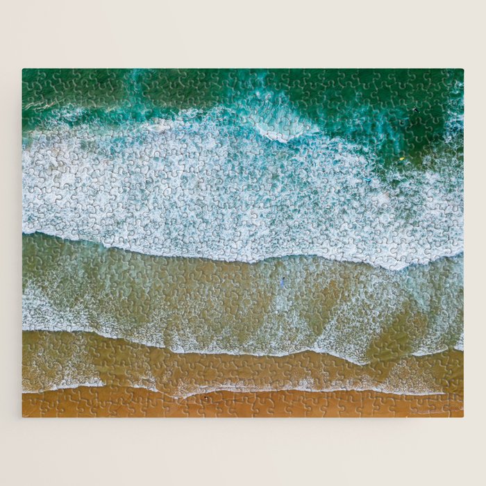 Ocean Waves Crushing On Beach, Drone Photography, Aerial Photo, Ocean And Beach Wall Art Print Decor Jigsaw Puzzle Gallery Image 1