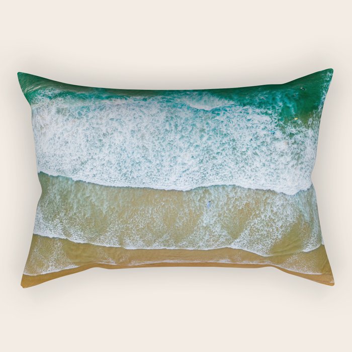Ocean Waves Crushing On Beach, Drone Photography, Aerial Photo, Ocean And Beach Wall Art Print Decor Rectangular Pillow Gallery Image 1