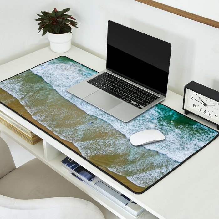 Ocean Waves Crushing On Beach, Drone Photography, Aerial Photo, Ocean And Beach Wall Art Print Decor Desk Mat Gallery Image 2