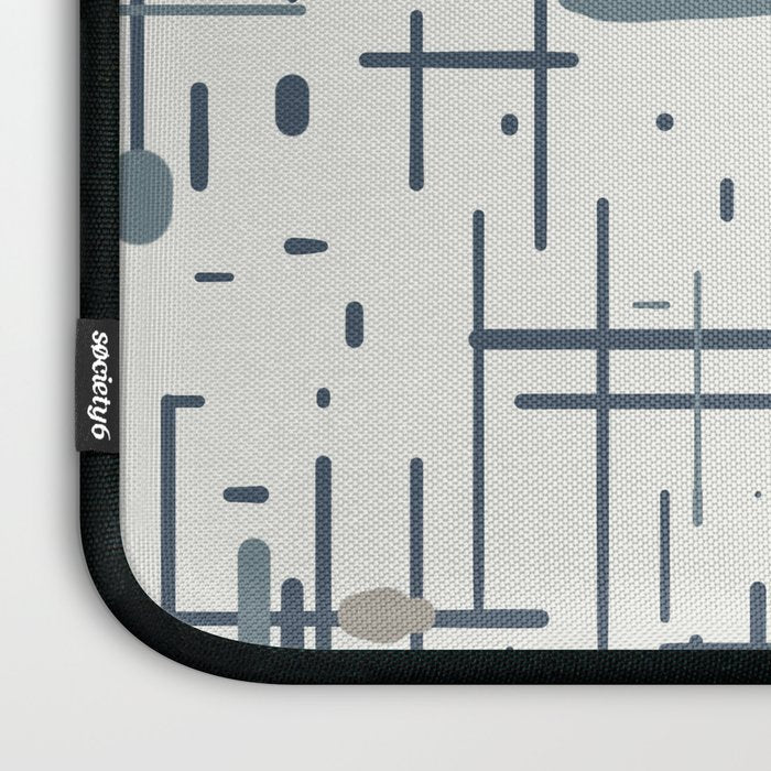 Mid-Century Modern Kinetikos Pattern in Neutral Blue Gray Tones on Nearly White Laptop Sleeve Gallery Image 3