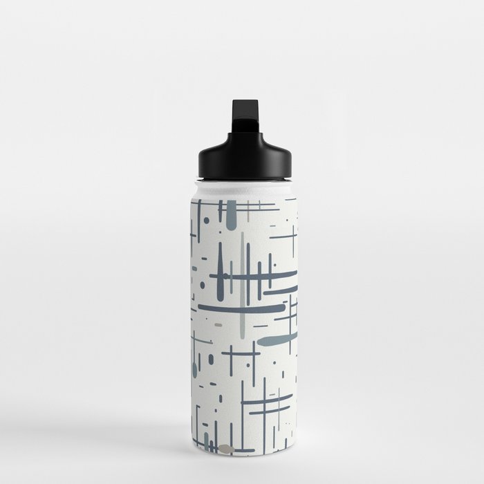 Mid-Century Modern Kinetikos Pattern in Neutral Blue Gray Tones on Nearly White Water Bottle Gallery Image 3
