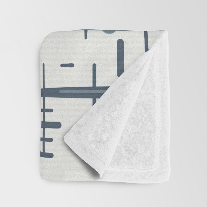 Mid-Century Modern Kinetikos Pattern in Neutral Blue Gray Tones on Nearly White Throw Blanket Gallery Image 3