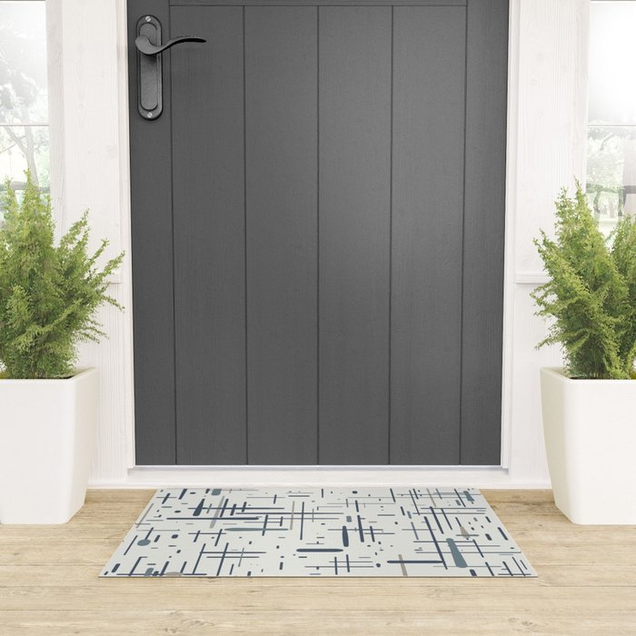 Mid-Century Modern Kinetikos Pattern in Neutral Blue Gray Tones on Nearly White Welcome Mat Gallery Image 3