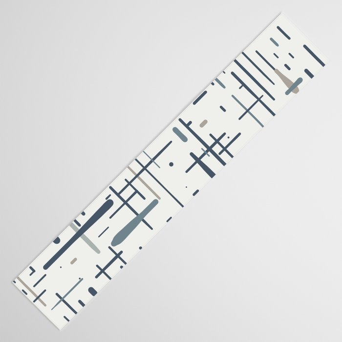 Mid-Century Modern Kinetikos Pattern in Neutral Blue Gray Tones on Nearly White Table Runner Gallery Image 3