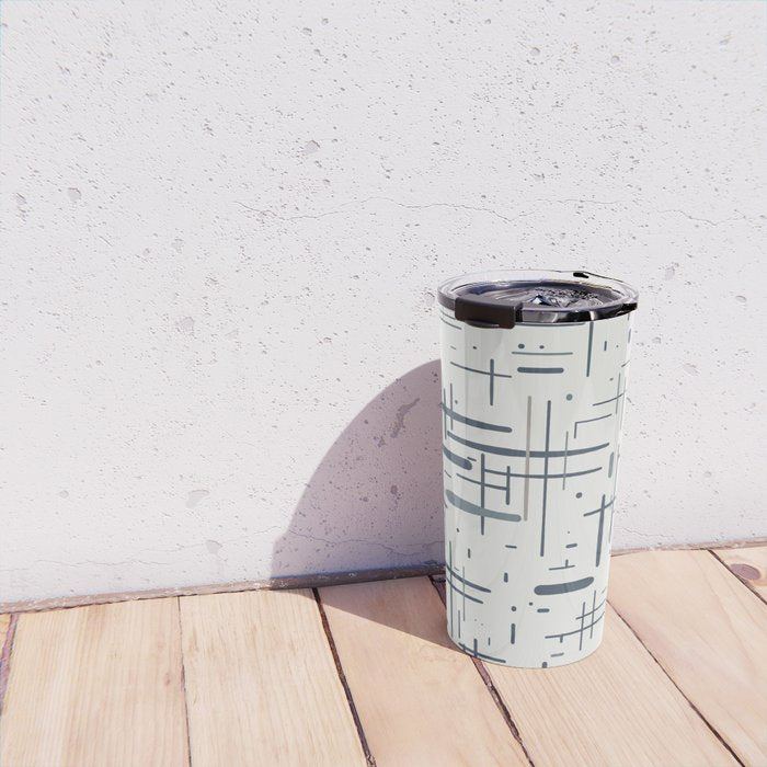 Mid-Century Modern Kinetikos Pattern in Neutral Blue Gray Tones on Nearly White Travel Mug Gallery Image 4