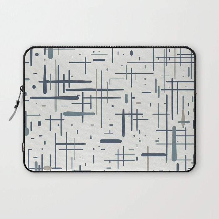 Mid-Century Modern Kinetikos Pattern in Neutral Blue Gray Tones on Nearly White Laptop Sleeve Gallery Image 1