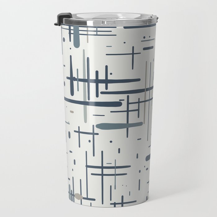 Mid-Century Modern Kinetikos Pattern in Neutral Blue Gray Tones on Nearly White Travel Mug Gallery Image 3
