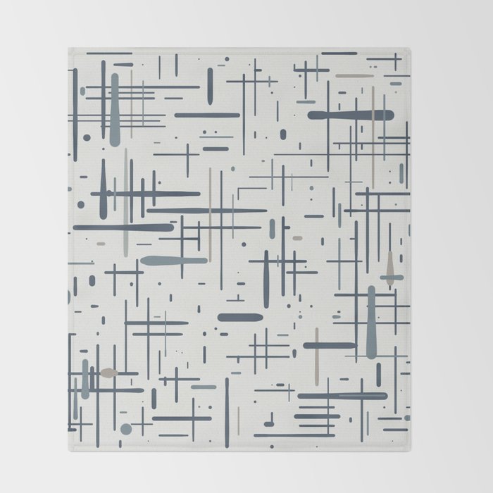 Mid-Century Modern Kinetikos Pattern in Neutral Blue Gray Tones on Nearly White Throw Blanket Gallery Image 2