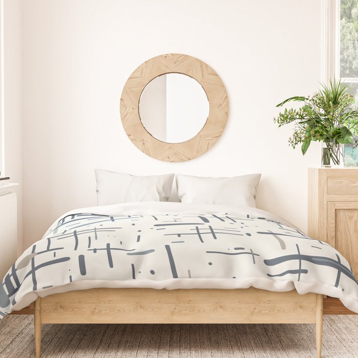 Mid-Century Modern Kinetikos Pattern in Neutral Blue Gray Tones on Nearly White Duvet Cover Gallery Image 3