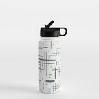 Mid-Century Modern Kinetikos Pattern in Neutral Blue Gray Tones on Nearly White Water Bottle Gallery Image 1