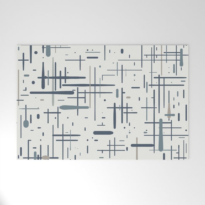 Mid-Century Modern Kinetikos Pattern in Neutral Blue Gray Tones on Nearly White Welcome Mat Gallery Image 1