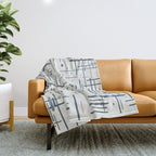 Mid-Century Modern Kinetikos Pattern in Neutral Blue Gray Tones on Nearly White Throw Blanket Gallery Image 1
