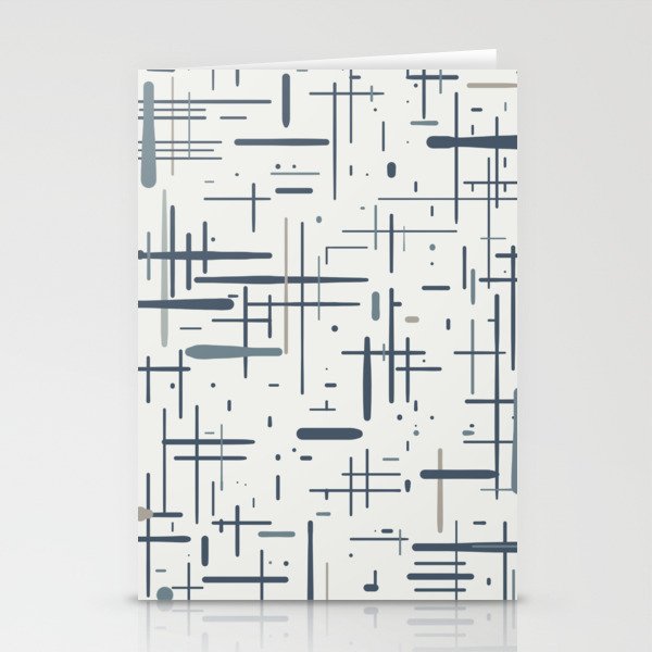 Mid-Century Modern Kinetikos Pattern in Neutral Blue Gray Tones on Nearly White Stationery Card Gallery Image 2