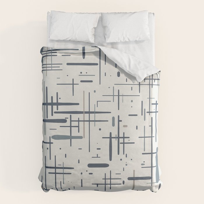 Mid-Century Modern Kinetikos Pattern in Neutral Blue Gray Tones on Nearly White Duvet Cover Gallery Image 1