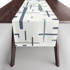 Mid-Century Modern Kinetikos Pattern in Neutral Blue Gray Tones on Nearly White Table Runner Gallery Image 1