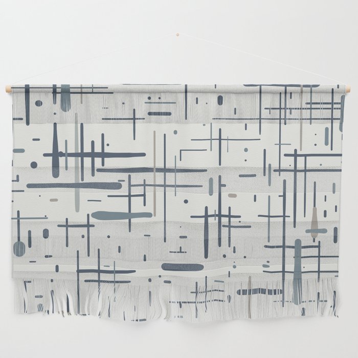 Mid-Century Modern Kinetikos Pattern in Neutral Blue Gray Tones on Nearly White Wall Hanging Gallery Image 1