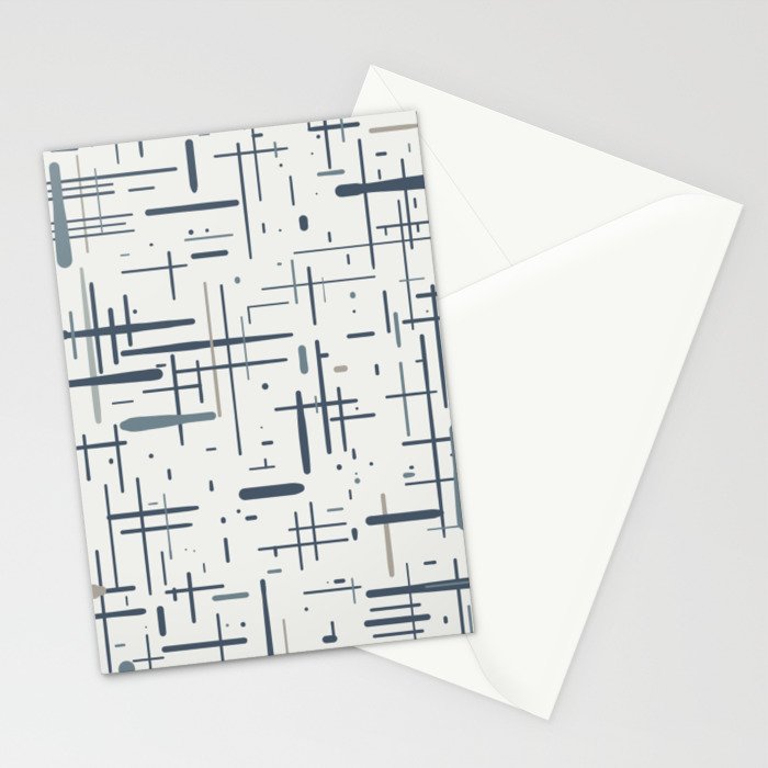 Mid-Century Modern Kinetikos Pattern in Neutral Blue Gray Tones on Nearly White Stationery Card Gallery Image 2