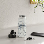 Mid-Century Modern Kinetikos Pattern in Neutral Blue Gray Tones on Nearly White Water Bottle Gallery Image 4