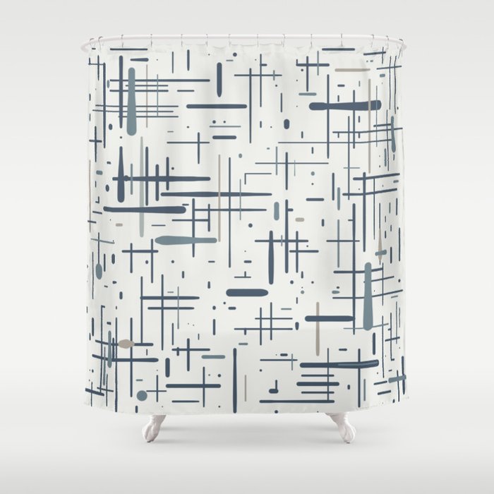 Mid-Century Modern Kinetikos Pattern in Neutral Blue Gray Tones on Nearly White Shower Curtain Gallery Image 1