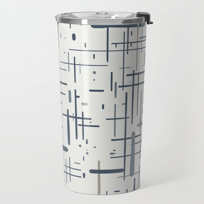 Mid-Century Modern Kinetikos Pattern in Neutral Blue Gray Tones on Nearly White Travel Mug Gallery Image 2