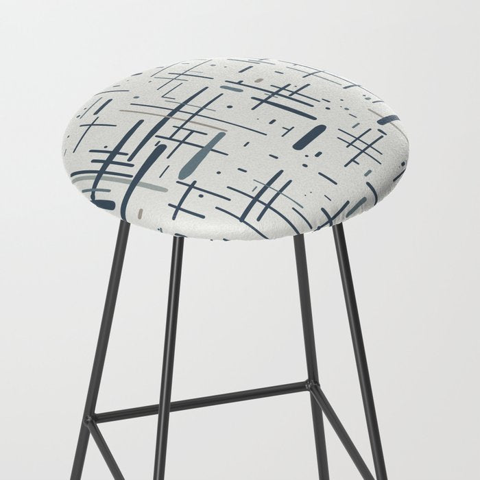 Mid-Century Modern Kinetikos Pattern in Neutral Blue Gray Tones on Nearly White Stool Gallery Image 2