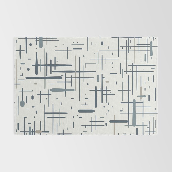 Mid-Century Modern Kinetikos Pattern in Neutral Blue Gray Tones on Nearly White Rug Gallery Image 2