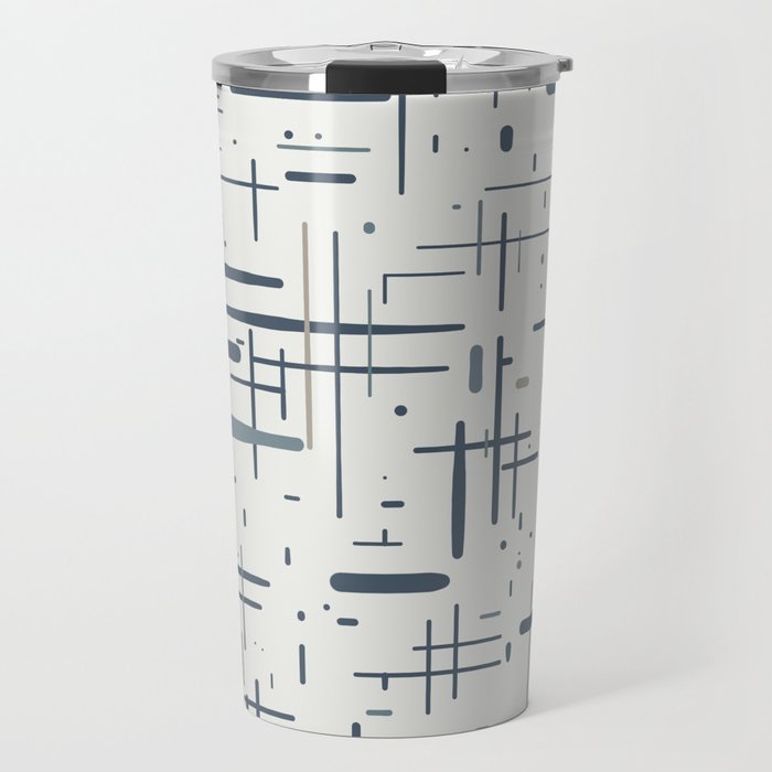 Mid-Century Modern Kinetikos Pattern in Neutral Blue Gray Tones on Nearly White Travel Mug Gallery Image 1