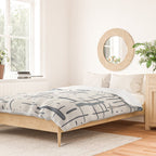 Mid-Century Modern Kinetikos Pattern in Neutral Blue Gray Tones on Nearly White Duvet Cover Gallery Image 2