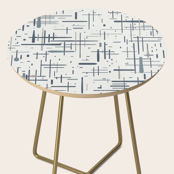 Mid-Century Modern Kinetikos Pattern in Neutral Blue Gray Tones on Nearly White Side Table Gallery Image 2
