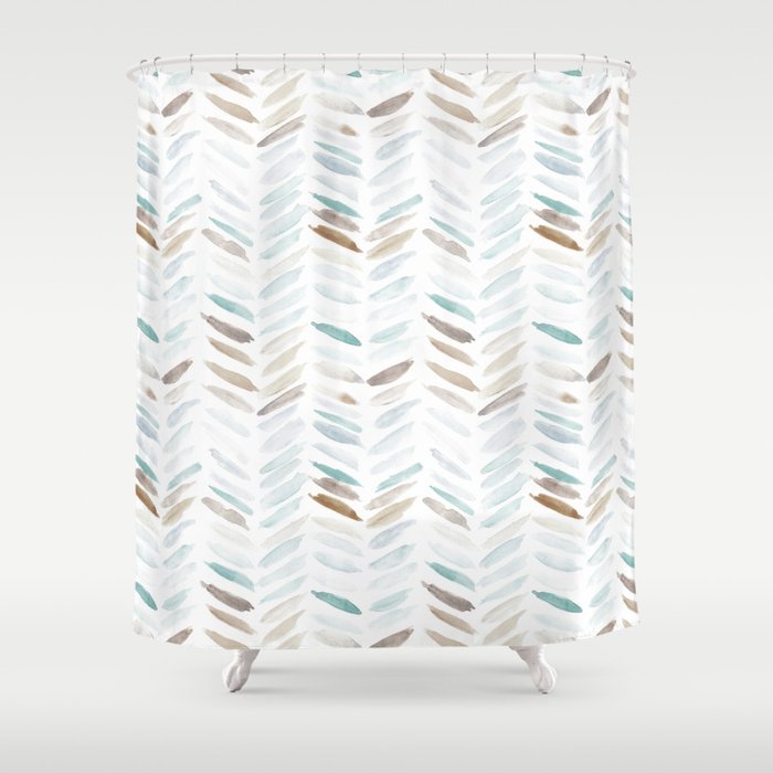 Artistic herringbone - watercolor chevron in blue and earthy Shower Curtain