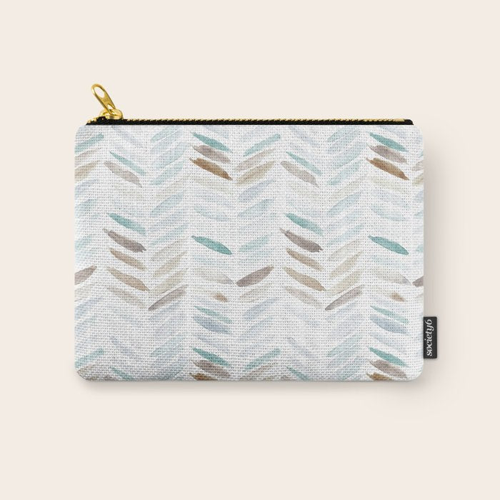 Artistic herringbone - watercolor chevron in blue and earthy Carry All Pouch Gallery Image 1