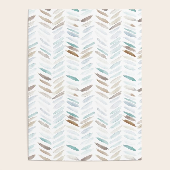 Artistic herringbone - watercolor chevron in blue and earthy Poster Gallery Image 4