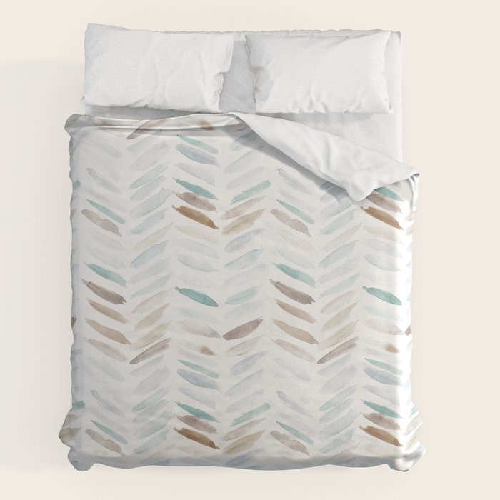 Artistic herringbone - watercolor chevron in blue and earthy Duvet Cover Gallery Image 2