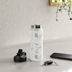 Artistic herringbone - watercolor chevron in blue and earthy Water Bottle Gallery Image 4