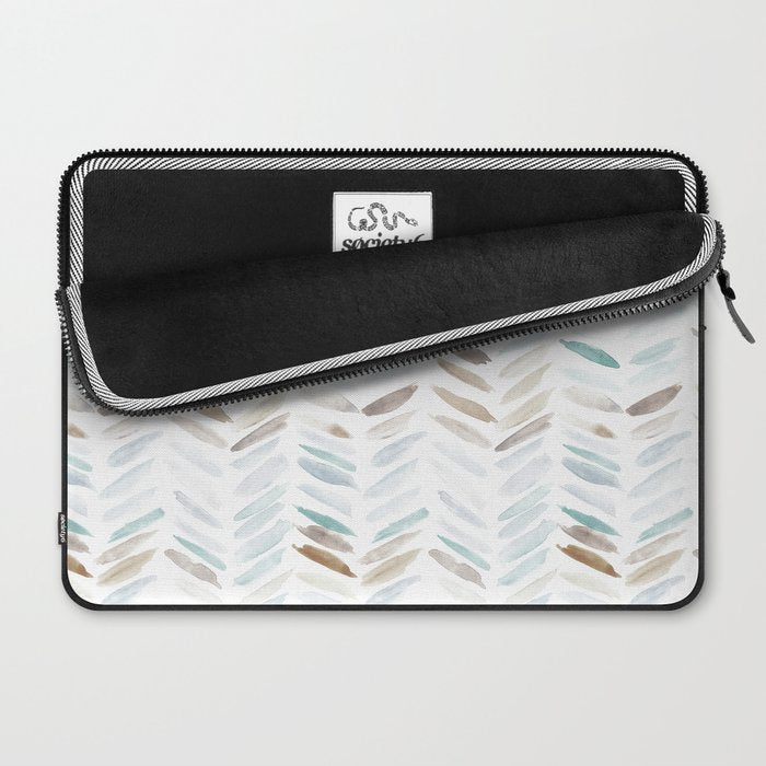 Artistic herringbone - watercolor chevron in blue and earthy Laptop Sleeve Gallery Image 2