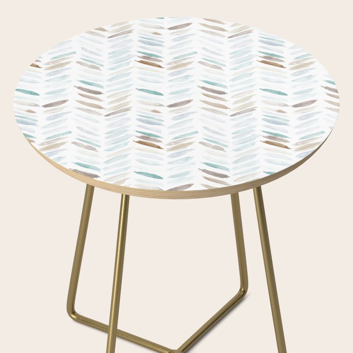 Artistic herringbone - watercolor chevron in blue and earthy Side Table Gallery Image 2