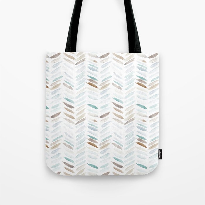 Artistic herringbone - watercolor chevron in blue and earthy Tote Bag Gallery Image 1