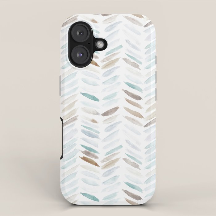 Artistic herringbone - watercolor chevron in blue and earthy iPhone Case Gallery Image 1