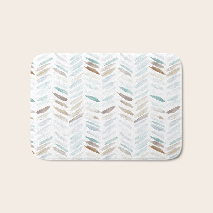 Artistic herringbone - watercolor chevron in blue and earthy Bath Mat Gallery Image 1