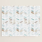 Artistic herringbone - watercolor chevron in blue and earthy Jigsaw Puzzle Gallery Image 1