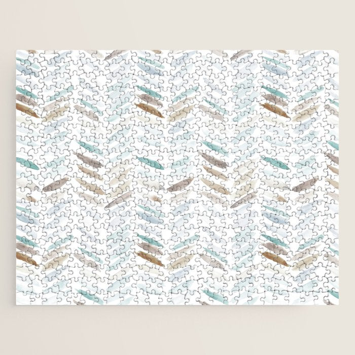Artistic herringbone - watercolor chevron in blue and earthy Jigsaw Puzzle Gallery Image 1