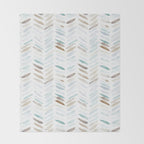 Artistic herringbone - watercolor chevron in blue and earthy Throw Blanket Gallery Image 2