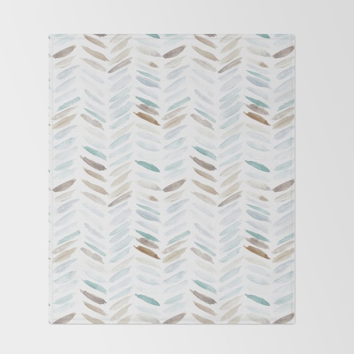 Artistic herringbone - watercolor chevron in blue and earthy Throw Blanket Gallery Image 2