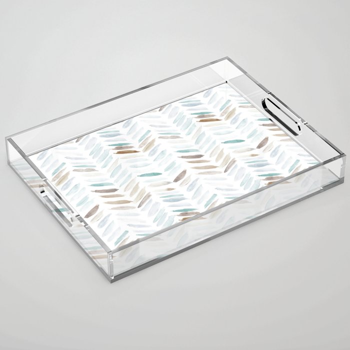 Artistic herringbone - watercolor chevron in blue and earthy Acrylic Tray Gallery Image 1