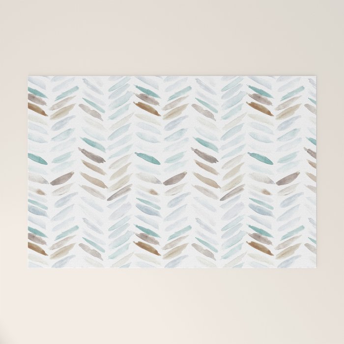 Artistic herringbone - watercolor chevron in blue and earthy Welcome Mat Gallery Image 1