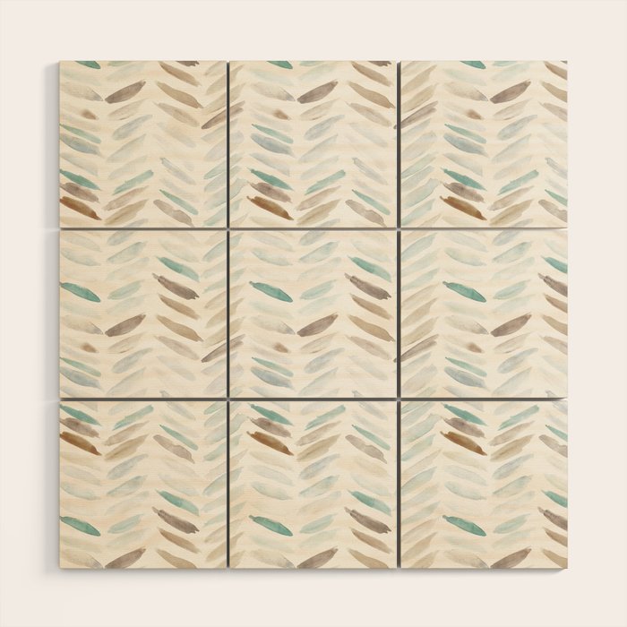 Artistic herringbone - watercolor chevron in blue and earthy Wood Wall Art Gallery Image 1