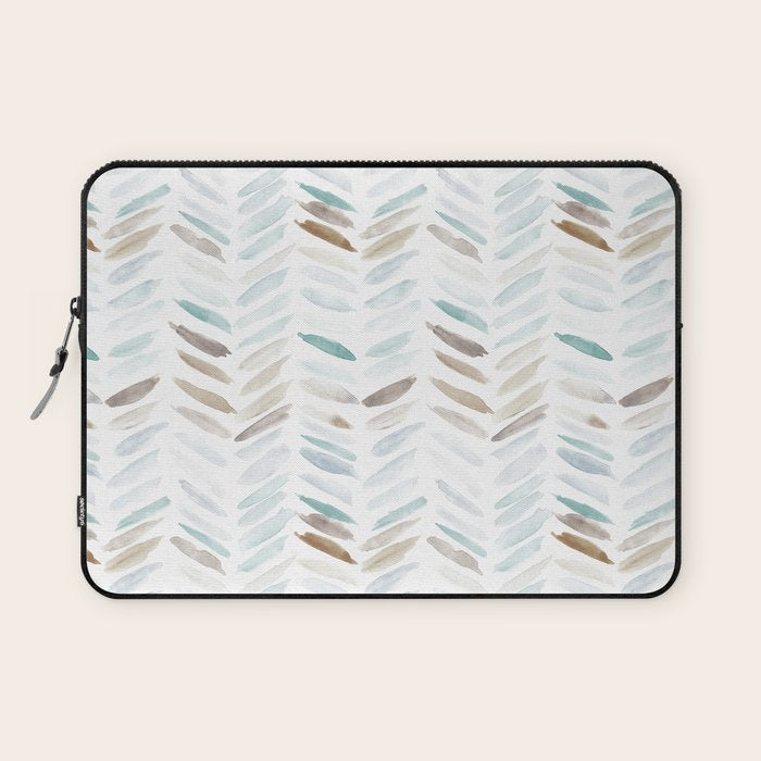 Artistic herringbone - watercolor chevron in blue and earthy Laptop Sleeve Gallery Image 1